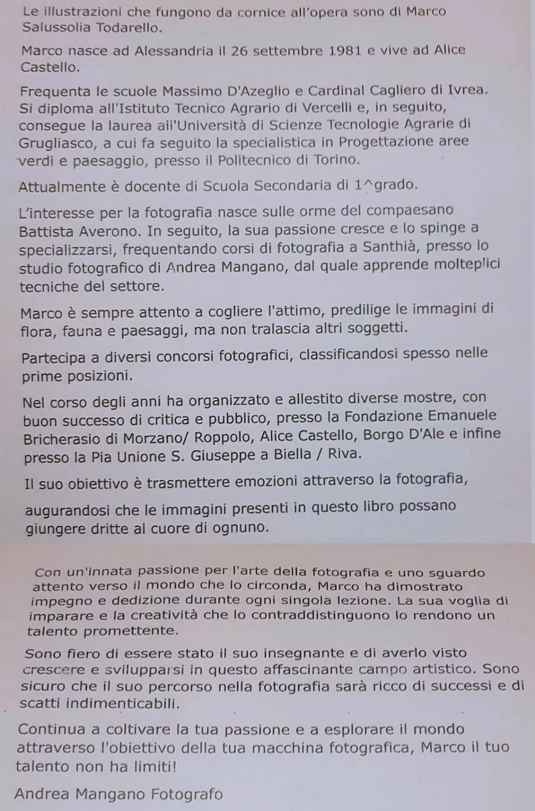 PRESENTAZIONE DI ANDREA MANGANO FOTOGRAFO